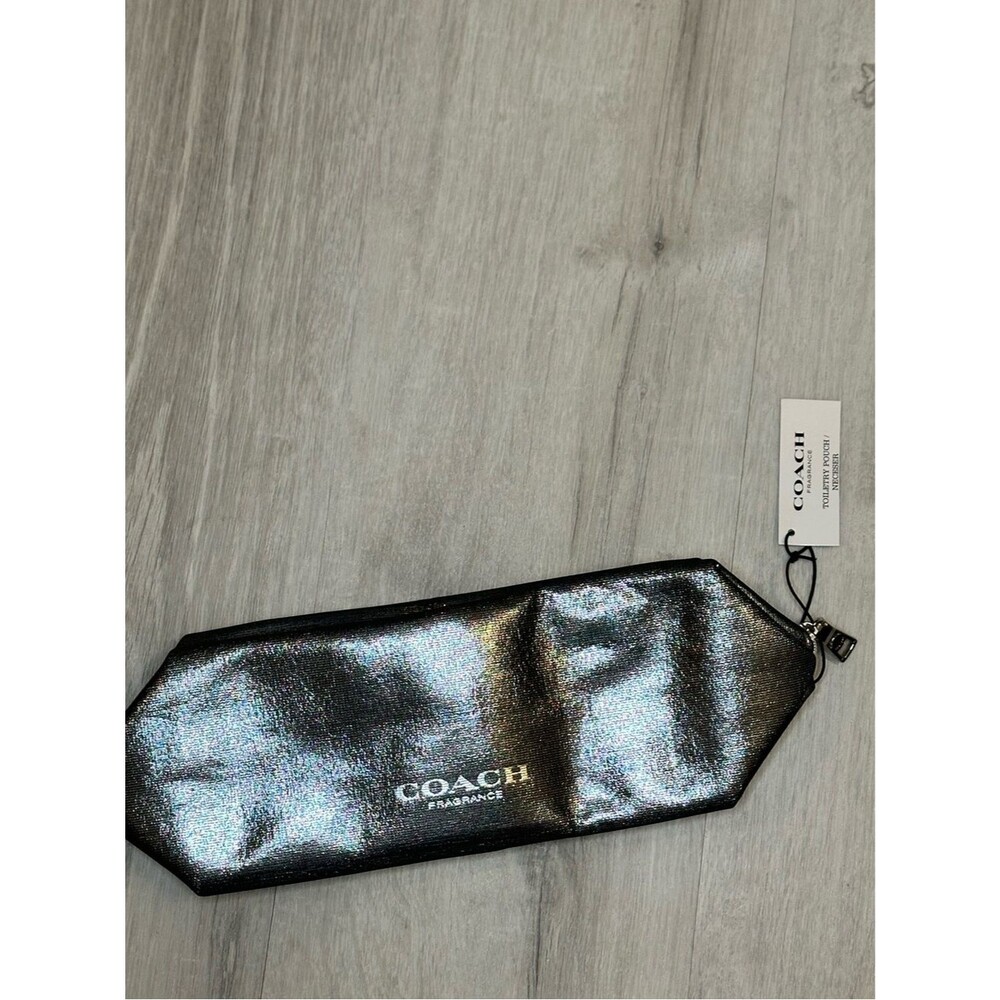 Coach Gray Textured Toiletry Pouch with Silver Hardware